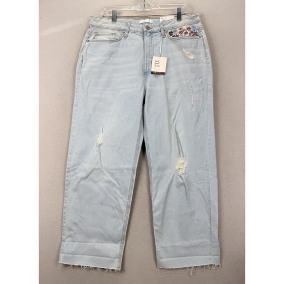 LC Lauren Conrad Denim - LC Lauren Conrad Women's 14 Super HighRise Crop Distressed Embroidered Denim NWT